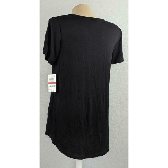 Rounded Hem Flowy Scoop Neck Top Deep Black XS Short Sleeve JM Collection Career - Picture 4 of 7